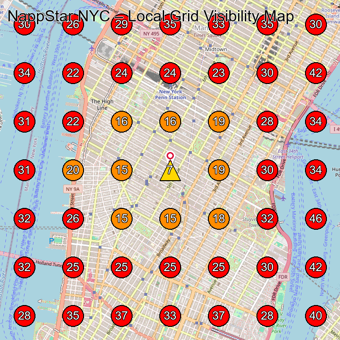 NappStar NYC GeoGrid visibility map for Beauty Salon in New York